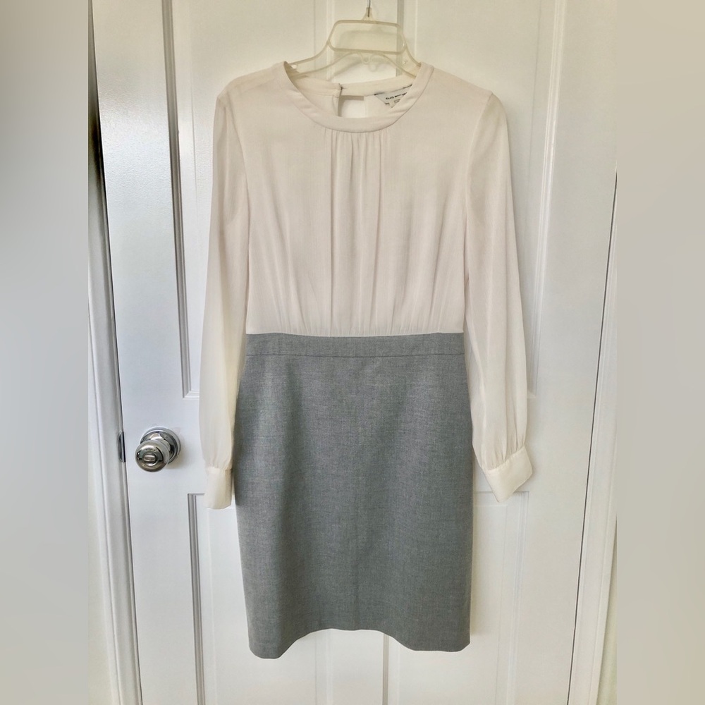 Club Monaco Preppy Gray Pencil skirt sheer white blouse Dress size 6